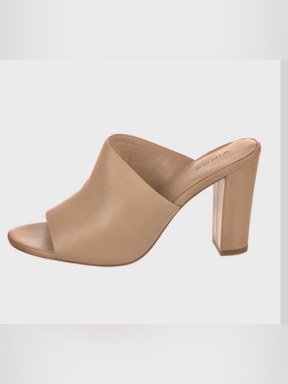 Vince Hanna Leather Block Heel Slide Sandals Nude Size 11 (See measurements)